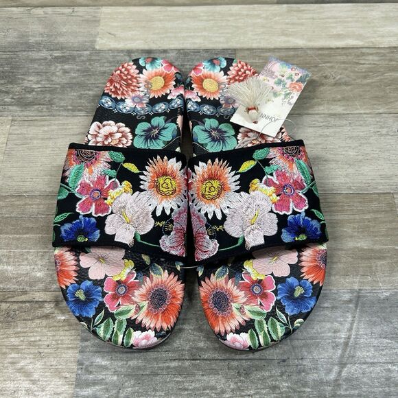 Johnny Was Evening Palace Slide Women's 10 Black Floral Flip Flop Shoe NWT - Picture 3 of 8